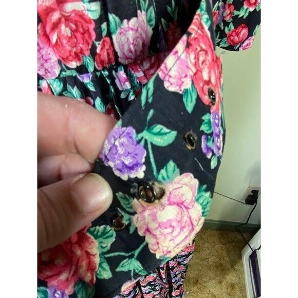 Vintage Karin Stevens Sz 10 Floral Modest Belted Midi Dress Cottagecore Prairie - Picture 10 of 13